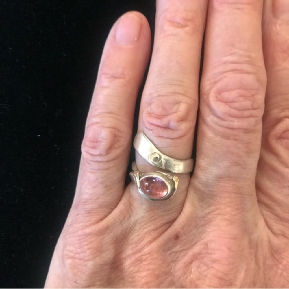 Handmade Sterling Pink Tourmaline Ring with 18K Accents - Picture 2 of 5